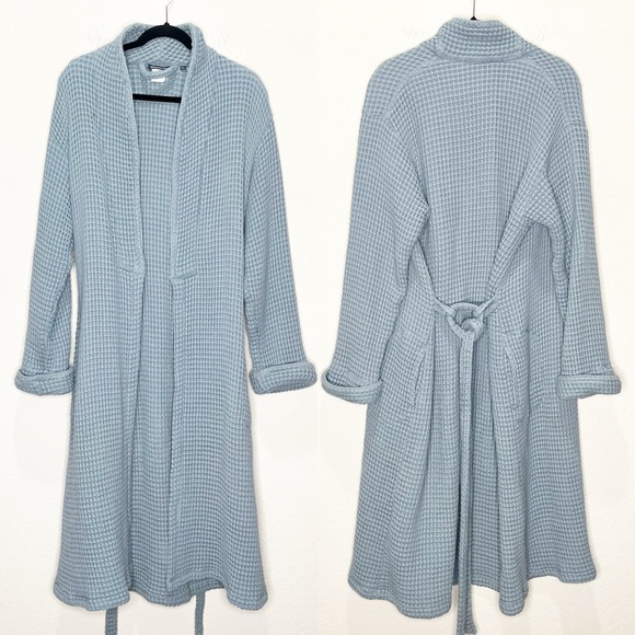Brooklinen 100% Turkish Cotton Dreamweave Waffle Robe Ocean Blue Large - Picture 4 of 10